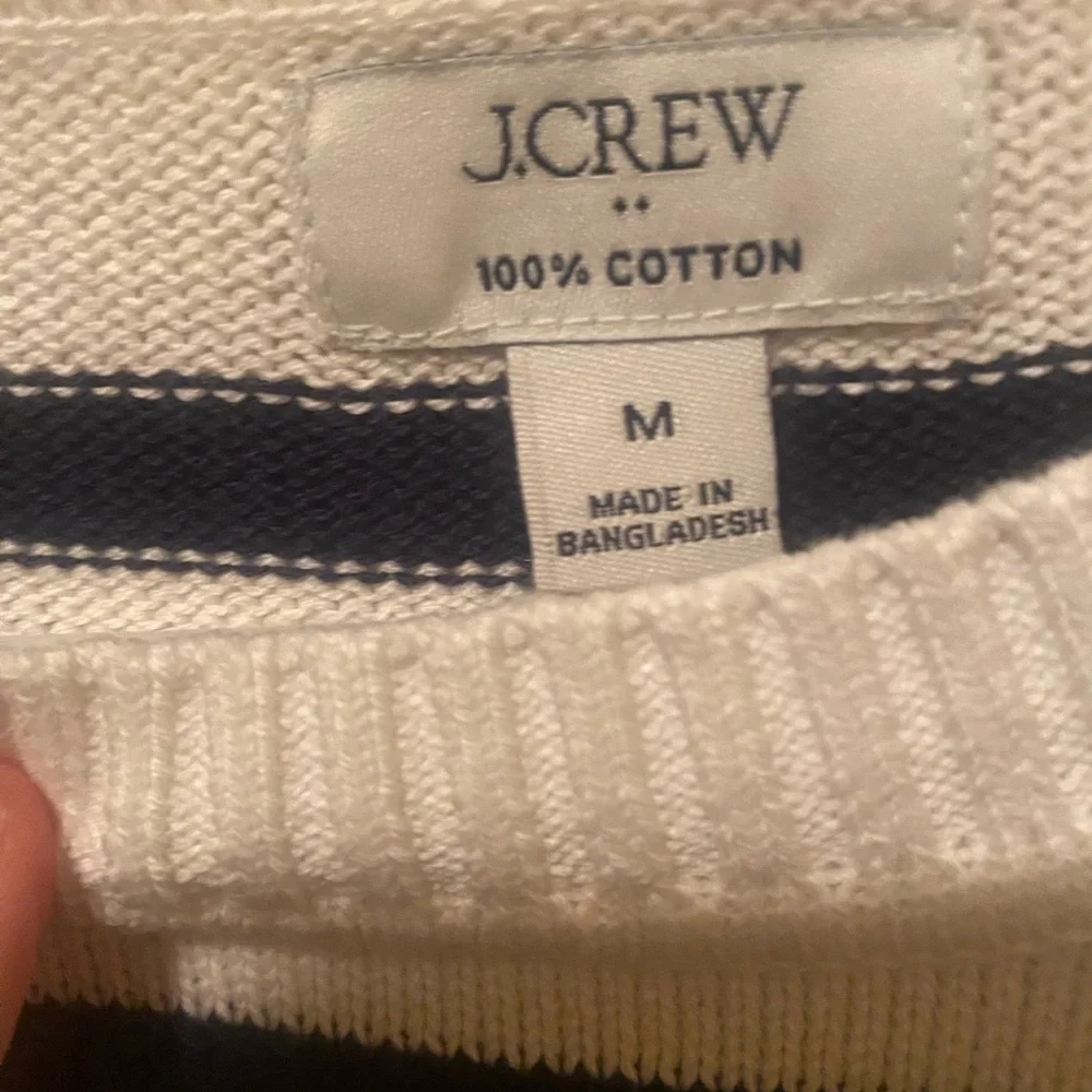 J. Crew Cream Crewneck Sweater with Navy Stripes-Woman’s size M - Picture 3 of 3